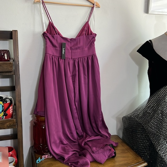 Lulu's Beaming with Bliss Purple Striped Faux-Wrap Midi Dress - Picture 2 of 6